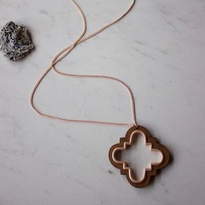 Brown Wood Matte Rose Gold Quatrefoil Necklace